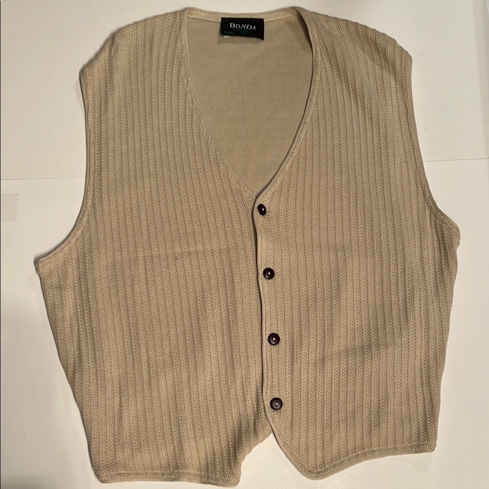 Bonda Tan V-Neck Ribbed Knit Sweater
